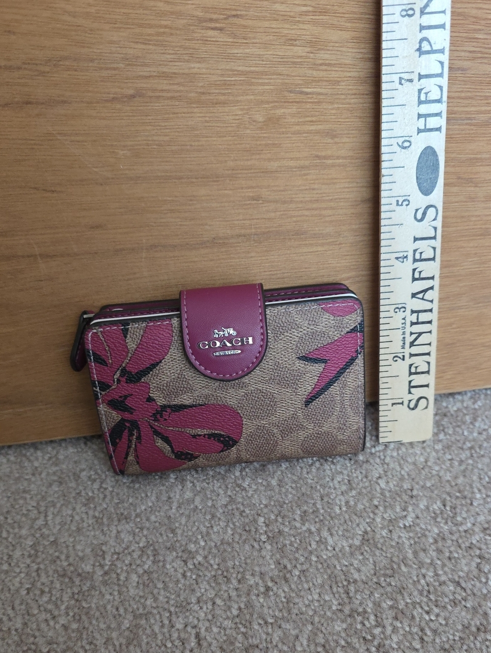 COACH Brown Signature Canvas Wallet with  Bow Print
